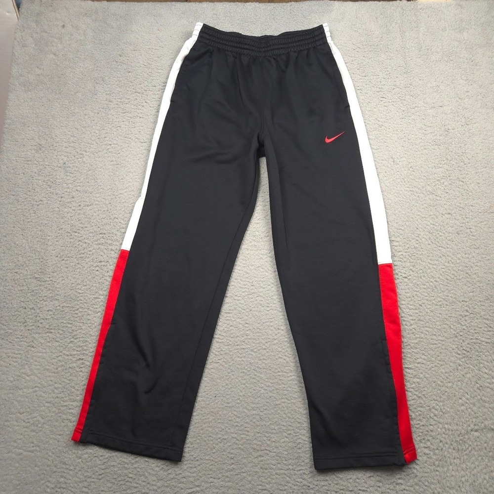 Nike League Dri-FIT Track Pants Men L Black Red White Ankle Zip 512915-017